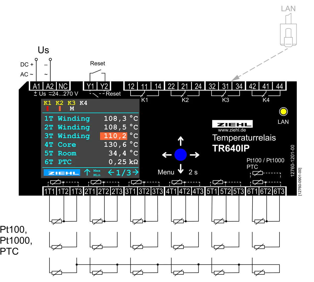 Ziehl TR640IP - T224390 Temperature Relay For Pt100/1000, Ptc