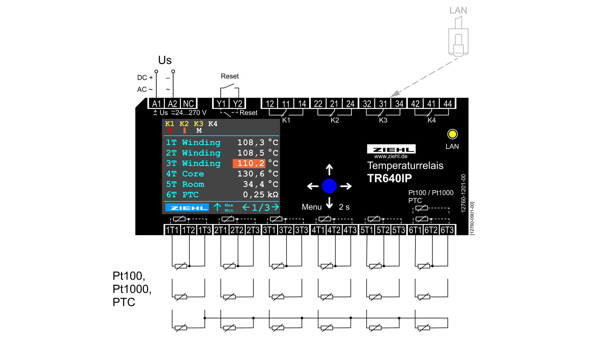 Ziehl TR640IP - T224390 Temperature Relay For Pt100/1000, Ptc